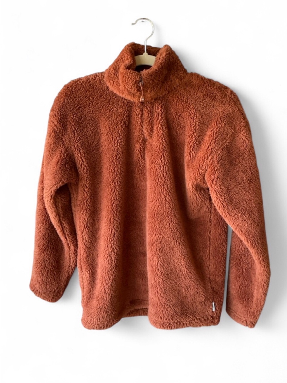 EDDIE BAUER Teddy Sherpa Plush Half-Zip Fleece Pullover - Rust/ Burnt Orange